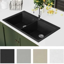 Granitspüle Doppelbecken Schwarz