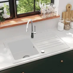 Granitspüle mit Abtropffläche Reversibel Weiß