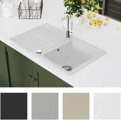 Granitspüle mit Abtropffläche Reversibel Weiß