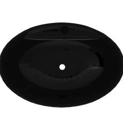 Keramik Waschbecken Hahnloch/Überlaufloch schwarz oval