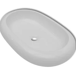 Keramik Waschtisch Waschbecken Oval Weiß 63 x 42 cm