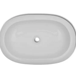 Keramik Waschtisch Waschbecken Oval Weiß 63 x 42 cm