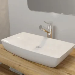 Keramik Waschtisch Waschbecken Rechteckig Weiß 71 x 39 cm
