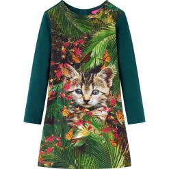 Kinderkleid mit Langen Ärmeln Dunkelgrün 104