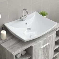 Luxuriöses Keramik-Waschbecken rechteckig mit Überlauf und Hahnloch