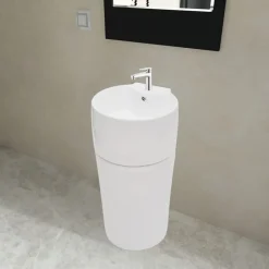 Standwaschbecken mit Hahn/Überlaufloch Keramik weiß rund