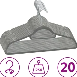 vidaXL 20 Stk. Kleiderbügel-Set Anti-Rutsch Grau Samt