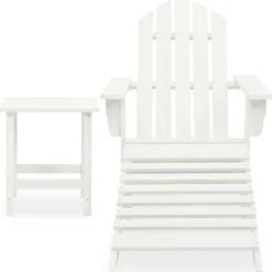 vidaXL Adirondack-Gartenstuhl mit Fußstütze & Tisch Tannenholz Weiß
