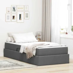 vidaXL Aufbewahrungsbett mit Matratze Dunkelgrau 90 x 190 cm Polyester
