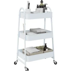 vidaXL Aufbewahrungswagen 3 Etagen Weiß 42x41,5x77 cm Stahl