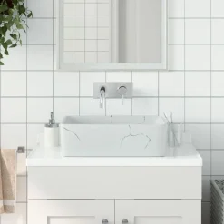 vidaXL Aufsatzwaschbecken Weiß Rechteckig 46x35,5x13cm Keramik