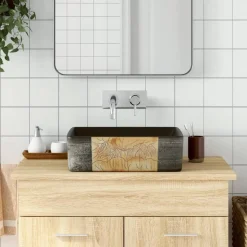 vidaXL Aufsatzwaschbecken Schwarz Braun Rechteck 46x35,5x13cm Keramik