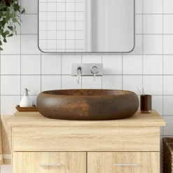 vidaXL Aufsatzwaschbecken Braun Oval 59x40x15 cm Keramik