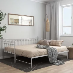 vidaXL Ausziehsofa Bettgestell Weiß Metall 90x200 cm