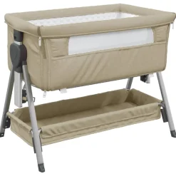 vidaXL Babybett mit Matratze Taupe Leinenstoff
