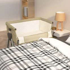 vidaXL Babybett mit Matratze Taupe Leinenstoff