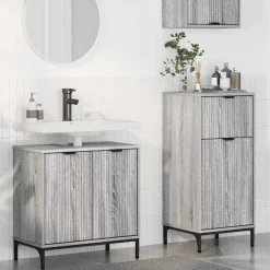 vidaXL Badezimmermöbel-Set 2 pcs Graues Sonoma Sperrholz und Metall
