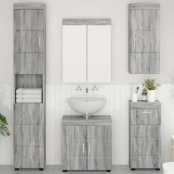 vidaXL Badezimmermöbel-Set mit Regal TULUM Graues Sonoma Holzwerkstoff