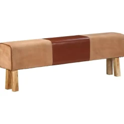 vidaXL Bank Turnbock-Design 160cm Braun Echtleder Massivholz Akazie