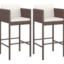 vidaXL Barhocker 2 Stk. mit Kissen Braun Poly Rattan