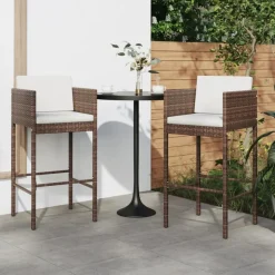 vidaXL Barhocker 2 Stk. mit Kissen Braun Poly Rattan