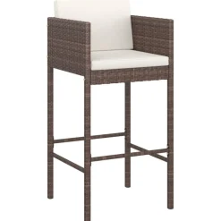 vidaXL Barhocker 2 Stk. mit Kissen Braun Poly Rattan