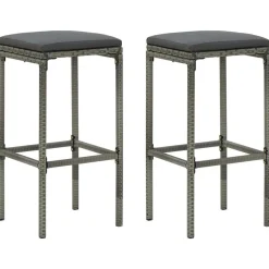 vidaXL Barhocker mit Kissen 2 Stk. Grau Poly Rattan
