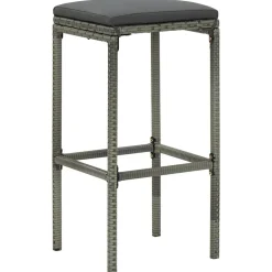 vidaXL Barhocker mit Kissen 2 Stk. Grau Poly Rattan