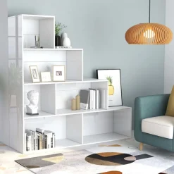 vidaXL Bücherregal/Raumteiler Hochglanz-Weiß 155x24x160 cm
