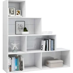 vidaXL Bücherregal/Raumteiler Hochglanz-Weiß 155x24x160 cm