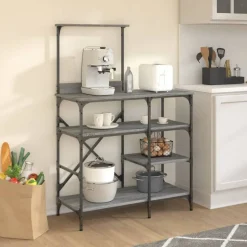 vidaXL Bäckerregal Grau Sonoma 90x40x132 cm Holzwerkstoff und Metall