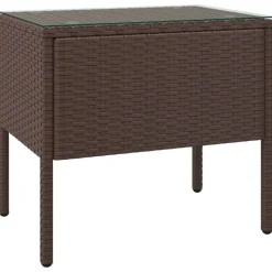 vidaXL Beistelltisch Braun 53x37x48 cm Poly Rattan und Hartglas