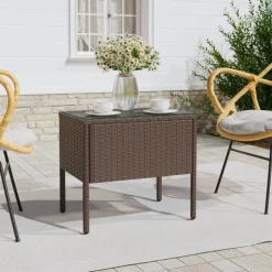 vidaXL Beistelltisch Braun 53x37x48 cm Poly Rattan und Hartglas