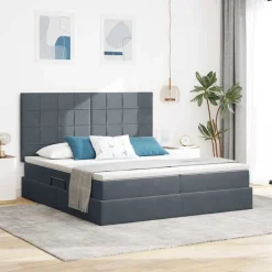 vidaXL Bett mit LED-Lichtleisten Dunkelgrau 180 x 200 cm Samt