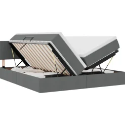 vidaXL Bett mit LED-Lichtleisten Dunkelgrau 180 x 200 cm Stoff