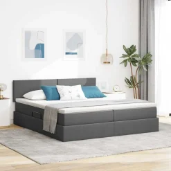 vidaXL Bett mit LED-Lichtleisten Dunkelgrau 180 x 200 cm Stoff