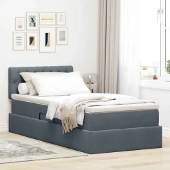 vidaXL Bett mit Stauraum und LED mit LED Dunkelgrau 90 x 190 cm Samt