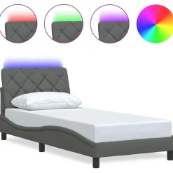 vidaXL Bettgestell mit LED ohne Matratze Dunkelgrau 80x200 cm Stoff