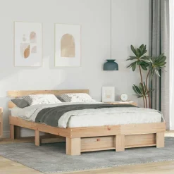 vidaXL Bettrahmen mit Kopfteil Braun 160 x 200 cm Massives Kiefernholz