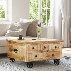 vidaXL Couchtisch Raues Mangoholz 70x70x40 cm