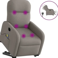 vidaXL Elektrischer Massagesessel mit Aufstehhilfe Taupe Stoff