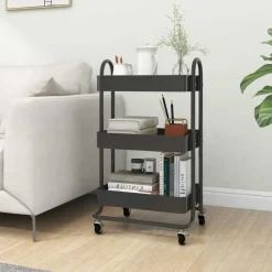vidaXL 3-Etagen-Wagen Anthrazit 43x34x79 cm Stahl