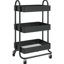 vidaXL 3-Etagen-Wagen Schwarz 43x34x79 cm Stahl
