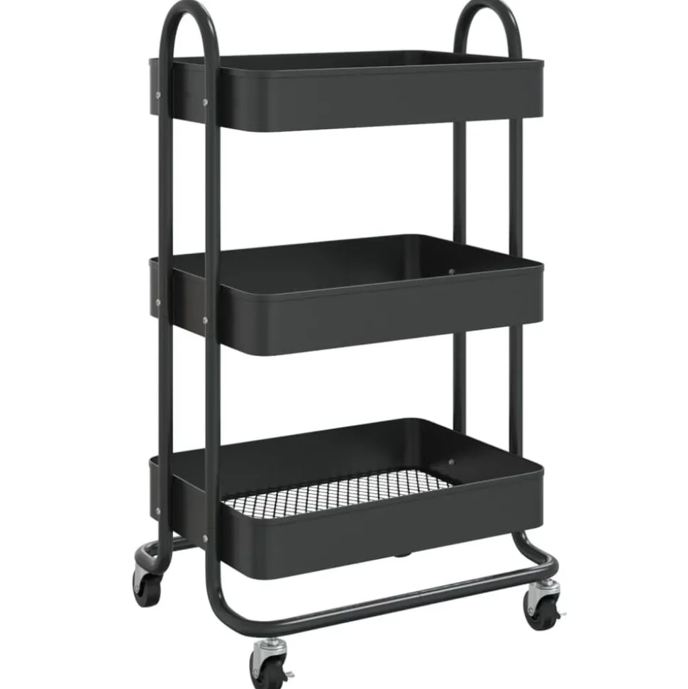 vidaXL 3-Etagen-Wagen Schwarz 43x34x79 cm Stahl