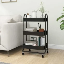vidaXL 3-Etagen-Wagen Schwarz 43x34x79 cm Stahl