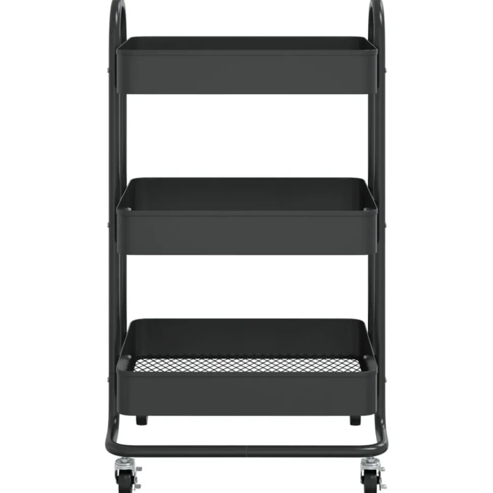vidaXL 3-Etagen-Wagen Schwarz 43x34x79 cm Stahl