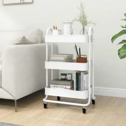 vidaXL 3-Etagen-Wagen Weiß 43x34x79 cm Stahl