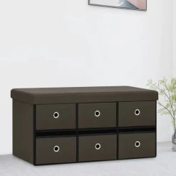 vidaXL Faltbank mit Stauraum Dunkelbraun 76x38x38 cm Leinenoptik