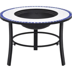 vidaXl Feuerstelle Mosaik Keramik Blau und Weiß 68 cm