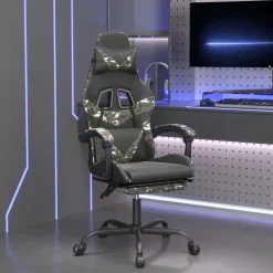 vidaXL Gamingstuhl mit Fußstütze Drehbar Schwarz Tarnfarben Kunstleder